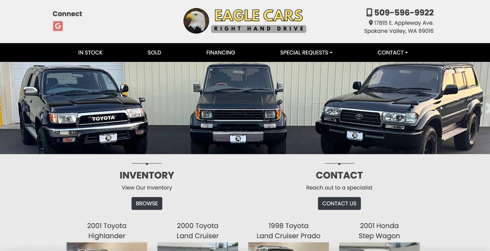 The original Eagle Cars website, a light template layout with a carousel